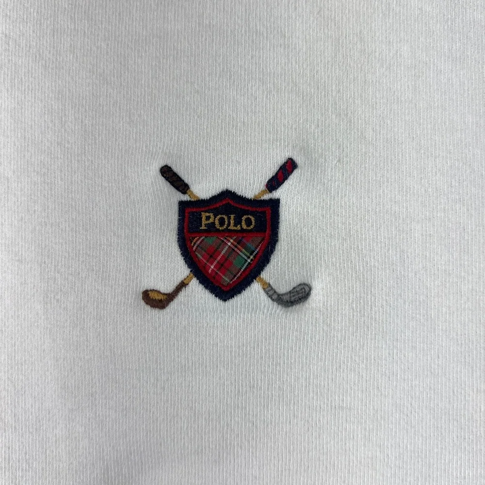 Polo Ralph Lauren Sweatshirt Men's L White Golf Crest Embroidered Crewneck VTG